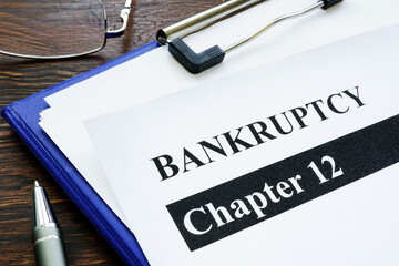 Wall Mural - Papers about Bankruptcy chapter 12 and pen on the desk.