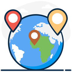 Wall Mural - 
Pin pointers with globe denoting global location icon
