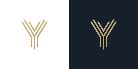 Wall Mural - Letter Y Logo Gold Geometric Font design vector template Linear style. letter Y line Monogram Logotype concept icon.