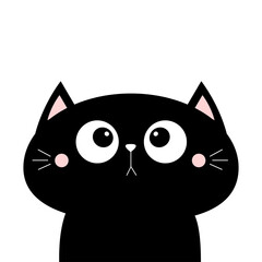 Canvas Print - Black cat face head icon. Cute cartoon character. Kawaii animal. Black silhouette. Baby card. Big eyes. Flat design. Notebook cover, tshirt, greeting card, sticker print. White background.