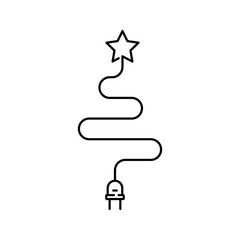 Poster - Árbol de navidad. Energía eléctrica. Logotipo lineal enchufe eléctrico con cable como árbol de navidad con estrella en color negro