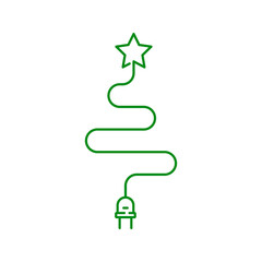 Canvas Print - Árbol de navidad. Energía eléctrica. Logotipo lineal enchufe eléctrico con cable como árbol de navidad con estrella en color verde