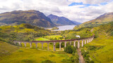 Fototapeta Góry - View over the Glenfinnan Viaduct and Loch Shiel - The famous Steam Train Railway in Scotland