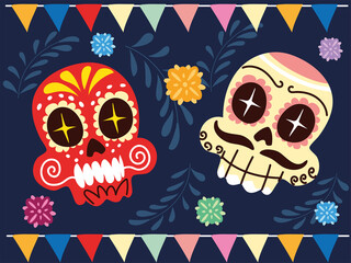 Wall Mural - cheerful mexican skulls, mexican celebration poster