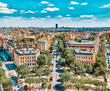 Beautiful panoramic view of Paris from the roof of the Triumphal Arch. Montparnasse Tower.
