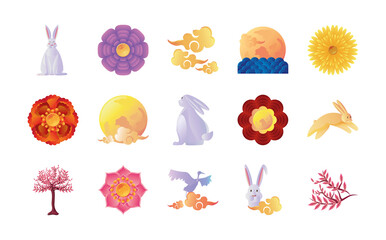 Wall Mural - set of icons mid autumn festival or chinese moon festival over white background