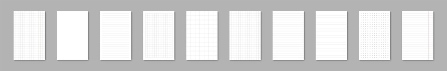 Paper with square, lined paper blank sheets. Paper sheet in line and grid. Lines design and grid page notebook. Vector illustration