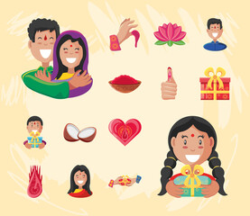 Wall Mural - bhai dooj detailed style icons bundle vector design