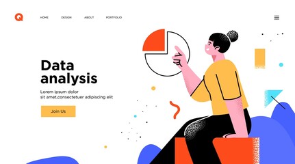 Fototapete - Presentation slide template or landing page website design. Business concept illustrations. Modern flat outline style. Software development tools