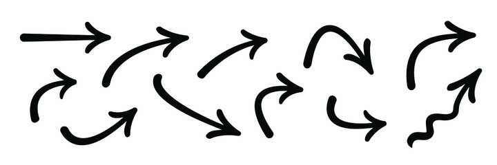 Wall Mural - hand drawn curved arrows . sketch doodle style. collection of vector pointers.