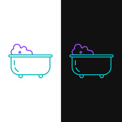 Poster - Line Baby bathtub with foam bubbles inside icon isolated on white and black background. Colorful outline concept. Vector.