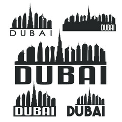 Dubai United Arab Emirates Flat Icon Skyline Vector Silhouette Design Set logo.