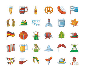 Wall Mural - bundle of icons of the oktoberfest celebration on white background