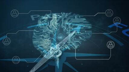 Poster - Future past compass over futuristic brain.