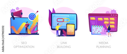 Fotografía Internet business development, networking strategy, task management icons set