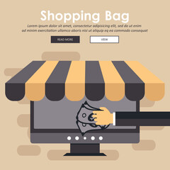 Wall Mural - Shopping bag concept. Icon shop online, business icon flat design. App Icons, Web Ideas Network Page, Virtual Shopping, Vector