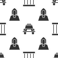 Wall Mural - Set Prison window, Police car and flasher and Judge on seamless pattern. Vector.