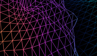 Aufkleber - Abstract technology grid or surface background with colorful wave or terrain, triangular cells and vibrant 80s styled neon colors