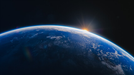 Wall Mural - breathtaking view of the planet. rising sun illuminates our blue planet's clouds, oceans and peacefu