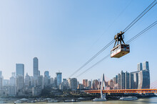 Scenery Of High-rise Buildings And Yangtze River Cableway In Chongqing, China
