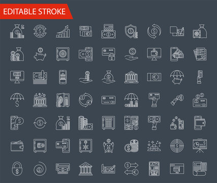 Banking Vector Icon Set. Thin Line Vector Illustration. Adjust stroke weight - Expand to any Size - Easy Change Colour - Editable Stroke