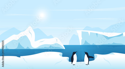 Cuadros en Lienzo Beautiful Arctic or Antarctic landscape with icebergs and penguins