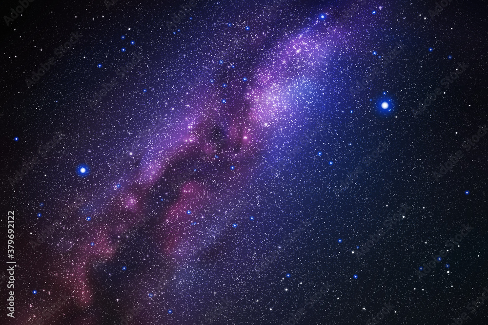 Space background with night starry sky and Milky Way. Dark blue nebula - obrazy, fototapety, plakaty 