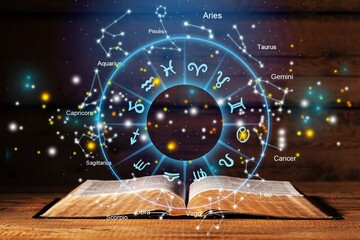 horoscope astrology zodiac illustration with old book