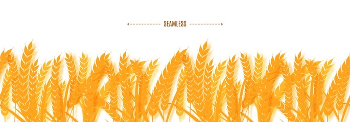 Wheat ears horizontal seamless border in paper style. 3d farming with barley harvest element for farm banner design. Golden spikelets in a row with the shade papercut vector illustration of origami