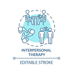 Sticker - Interpersonal therapy concept icon. Psychotherapy idea thin line illustration. Treating depression method. Relationships with people. Vector isolated outline RGB color drawing. Editable stroke