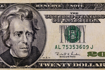 Wall Mural - Closeup of american twenty dollars banknote