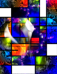 Sticker - Vivid abstract and flowers. 3D rendering