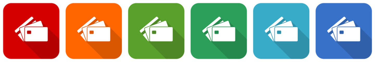 Poster - Credit card, bank, finance icon set, flat design vector illustration in 6 colors options for webdesign and mobile applications
