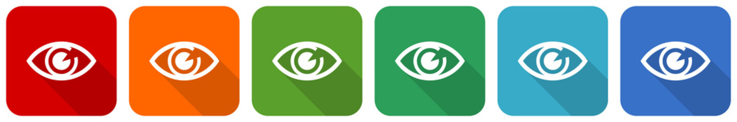 Aufkleber - Eye icon set, flat design vector illustration in 6 colors options for webdesign and mobile applications