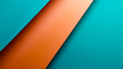 Poster - Orange and blue metallic flat lay background with sharp layers and shadows with copy space