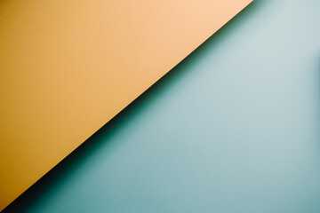 Poster - Yellow and blue pastel flat lay background with sharp layers and shadows with copy space