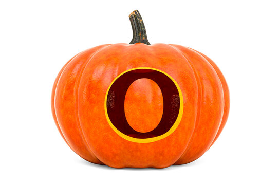 Letter O Halloween Font. Pumpkin with carved letter, 3D rendering