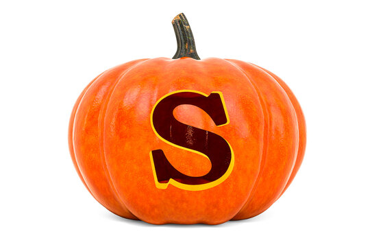 Letter S Halloween Font. Pumpkin with carved letter, 3D rendering
