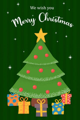 Wall Mural - Merry Christmas pine tree gift greeting card