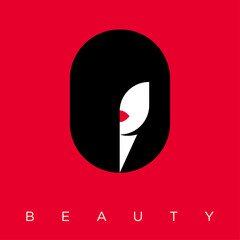 Poster - Beauty Salon logo. Glamour girl face with modern hair dress and red lips. Cosmetic emblem. Hair care. Health of skin and hair.