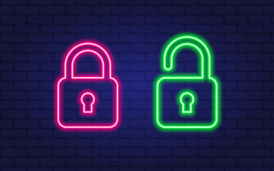 Wall Mural - Lock unlock vector icon neon style. Concept flat icons padlock. Vector illustration