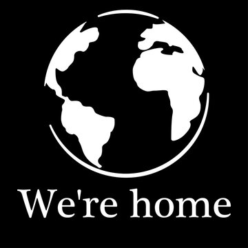 Vector illustration. Isolated silhouette of the planet Earth with text on a black background. Design element for poster, banner, clothes. Simple flat style.