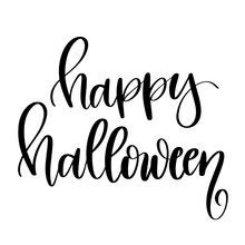 Happy Halloween Vector Graphic Icon Illustration Black White Isolated On White Background Handwritten Handlettered Font