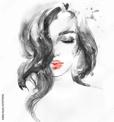 Fotografía beautiful woman. fashion illustration. watercolor painting