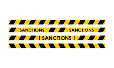 Yellow warning tape with the inscription SANCTIONS, Vector warning tapes about the introduction of sanctions