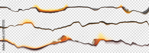 Burn paper borders, burnt page with smoldering fire on charred uneven edges, parchment sheets in flame Tableau sur Toile