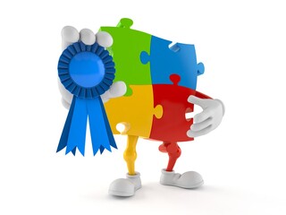 Wall Mural - Jigsaw puzzle character with award ribbon