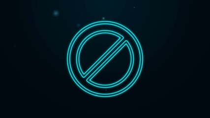 Poster - Glowing neon line Ban icon isolated on black background. Stop symbol. 4K Video motion graphic animation