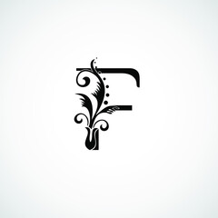 Wall Mural - Classy Elegant F Letter Black Flourish Shape Logo
