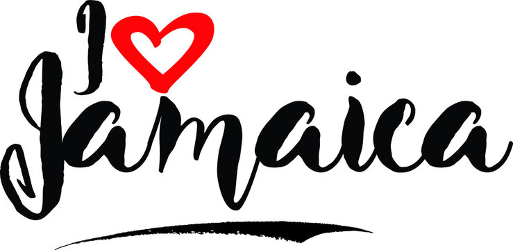 I Love Jamaica Handwritten calligraphy White Color Text On 
Grey Background